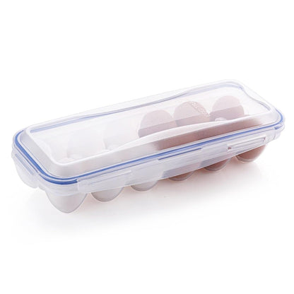Egg storage tray with its lock clips open, ready for filling.