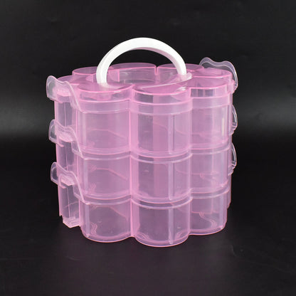 Top view of flower-shaped organizer box with three stackable layers
