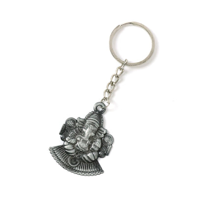 Lord Ganesha metal keychain featuring sturdy ring for attaching keys