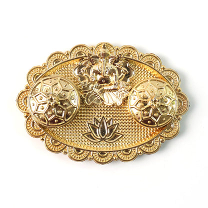 Premium handcrafted Ganesh embossed kumkum chopra with lotus motif and dual holders