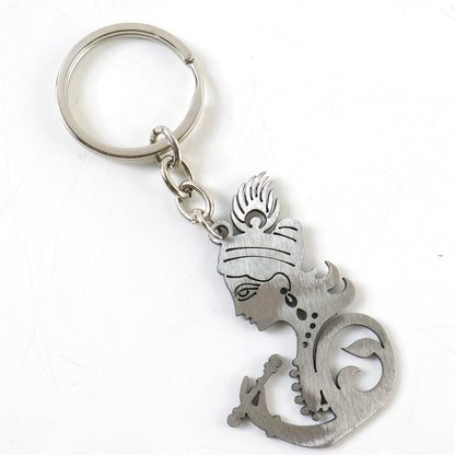 Engraved Lord Krishna face keyring in metal
