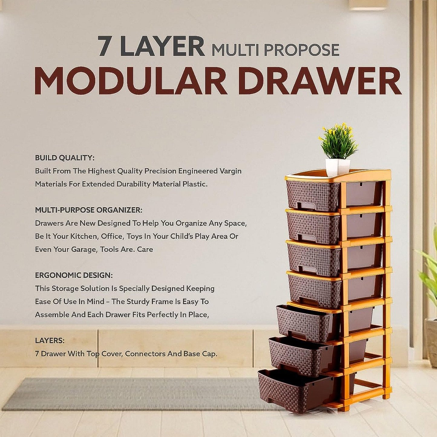 Close-up showing durable woven texture of plastic storage drawer organizer