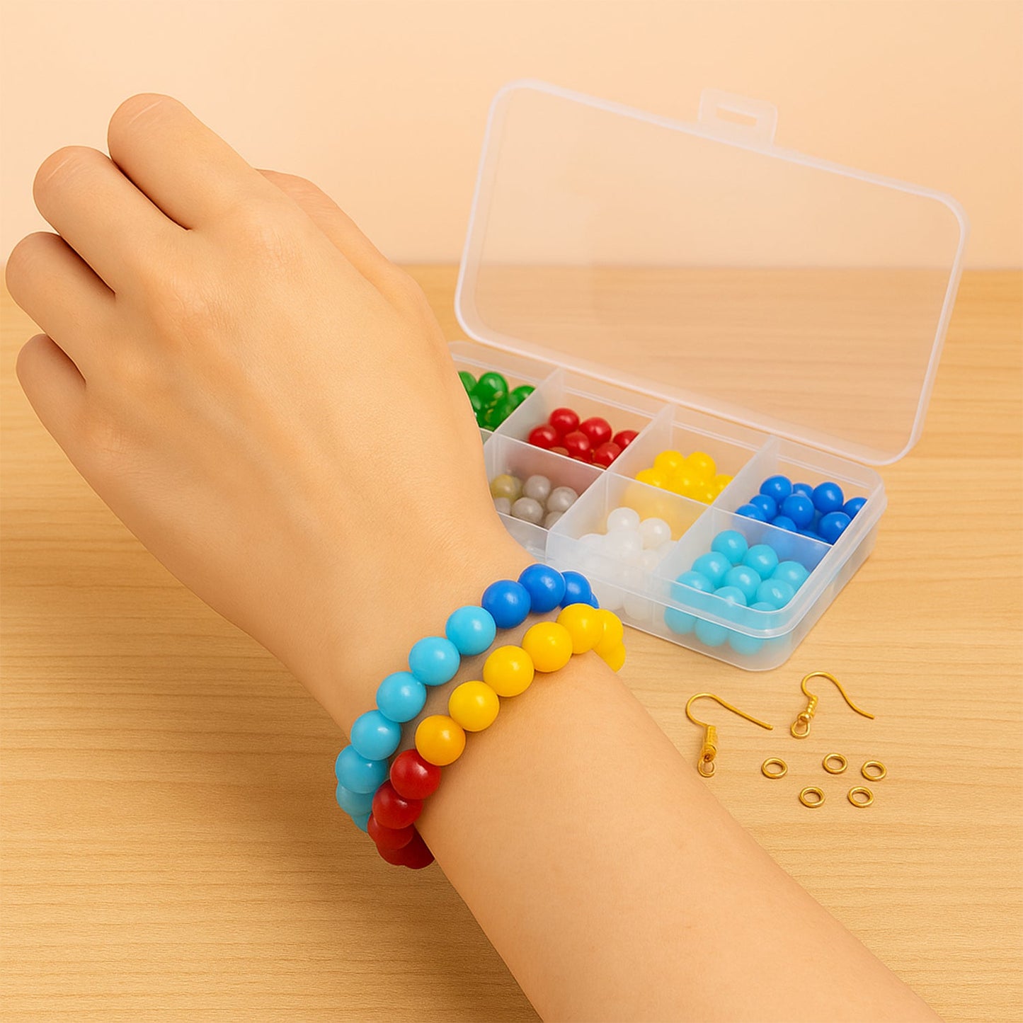 Metal clasps, hooks, and jump rings included in DIY Jewellery Making Kit for jewelry assembly