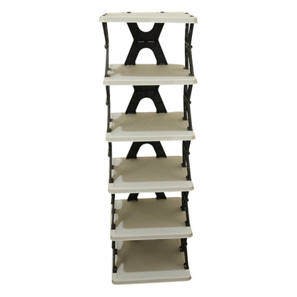 Lifestyle view of 6 layer shoe rack stand in home entryway