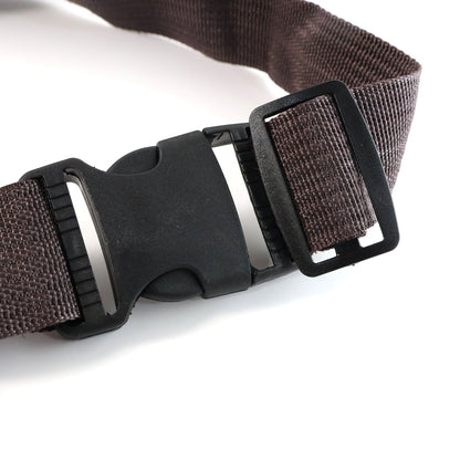 Brown canvas waist bag showing detailed zipper and leather accents