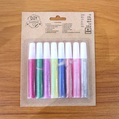 Eight-piece glitter craft glue pen set in assorted colors