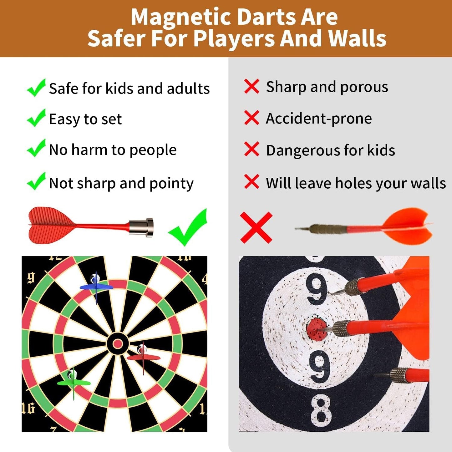Full view of foldable magnetic dart board game set showing hanging cord