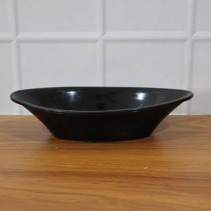 Deep black plastic serving bowl perfect for salads and snacks