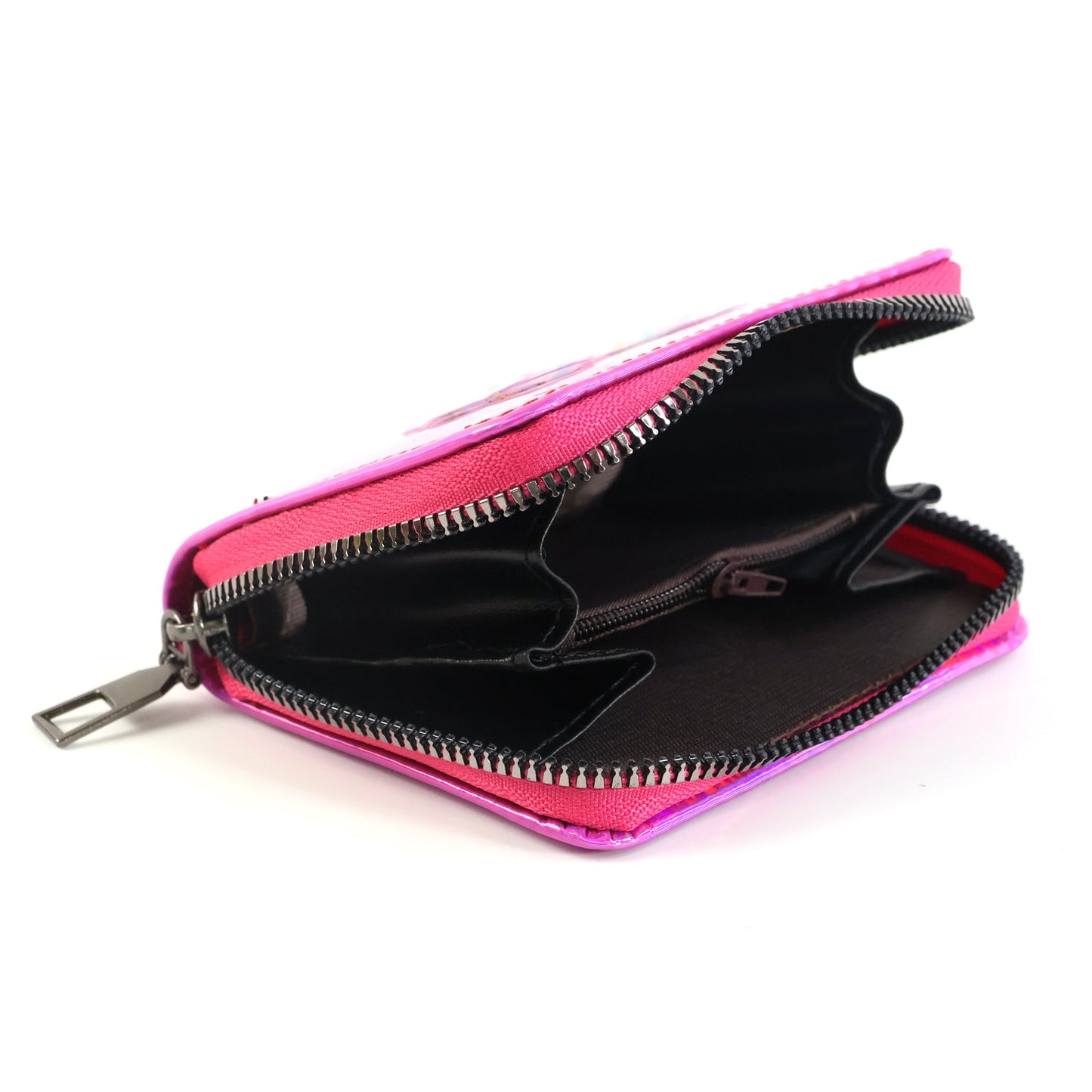 Durable kids wallet featuring vibrant holographic material and secure zipper