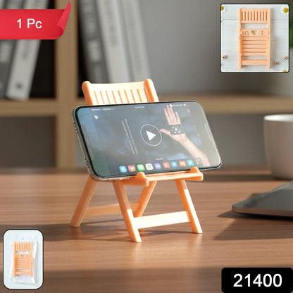 Peach color desktop mobile stand holder with mini chair design