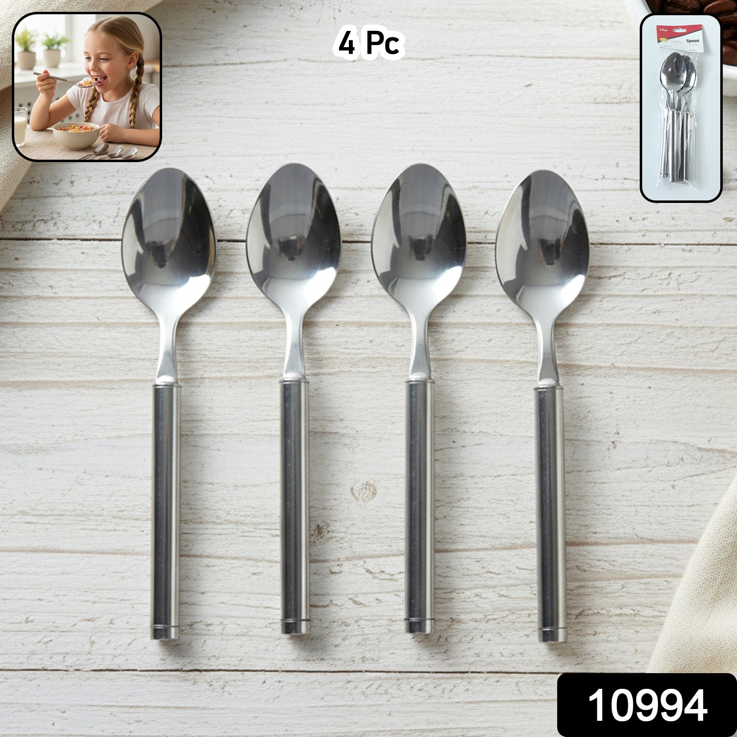 Elegant silver polished stainless steel table spoons