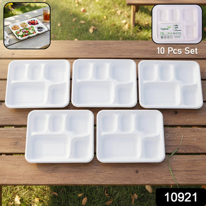 Side view of sturdy bagasse meal tray with five sections, leak-resistant for saucy foods