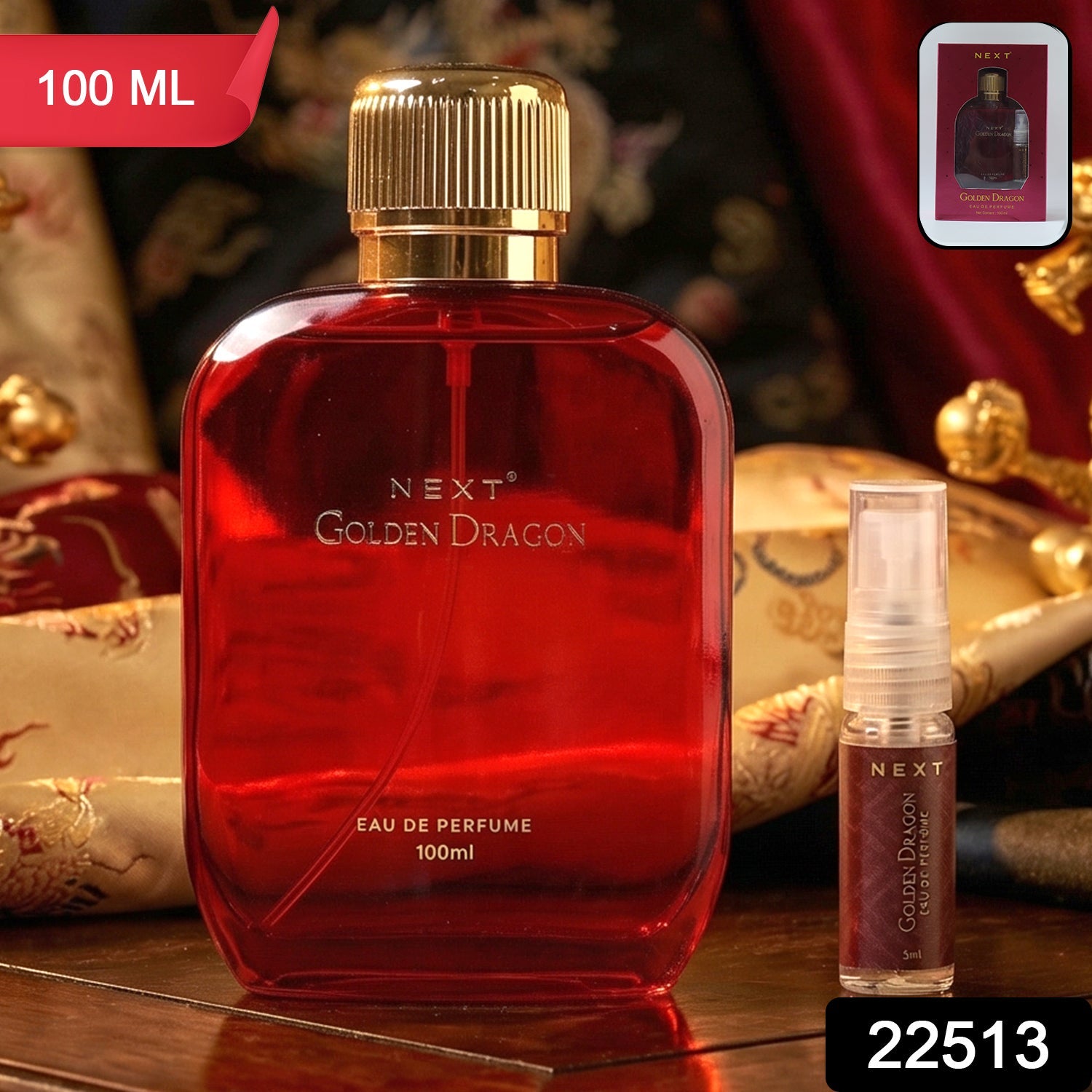Luxury Golden Dragon fragrance spray in stylish bottle