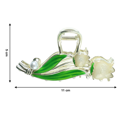 Elegant decorative hair claw clip with floral and pearl details
