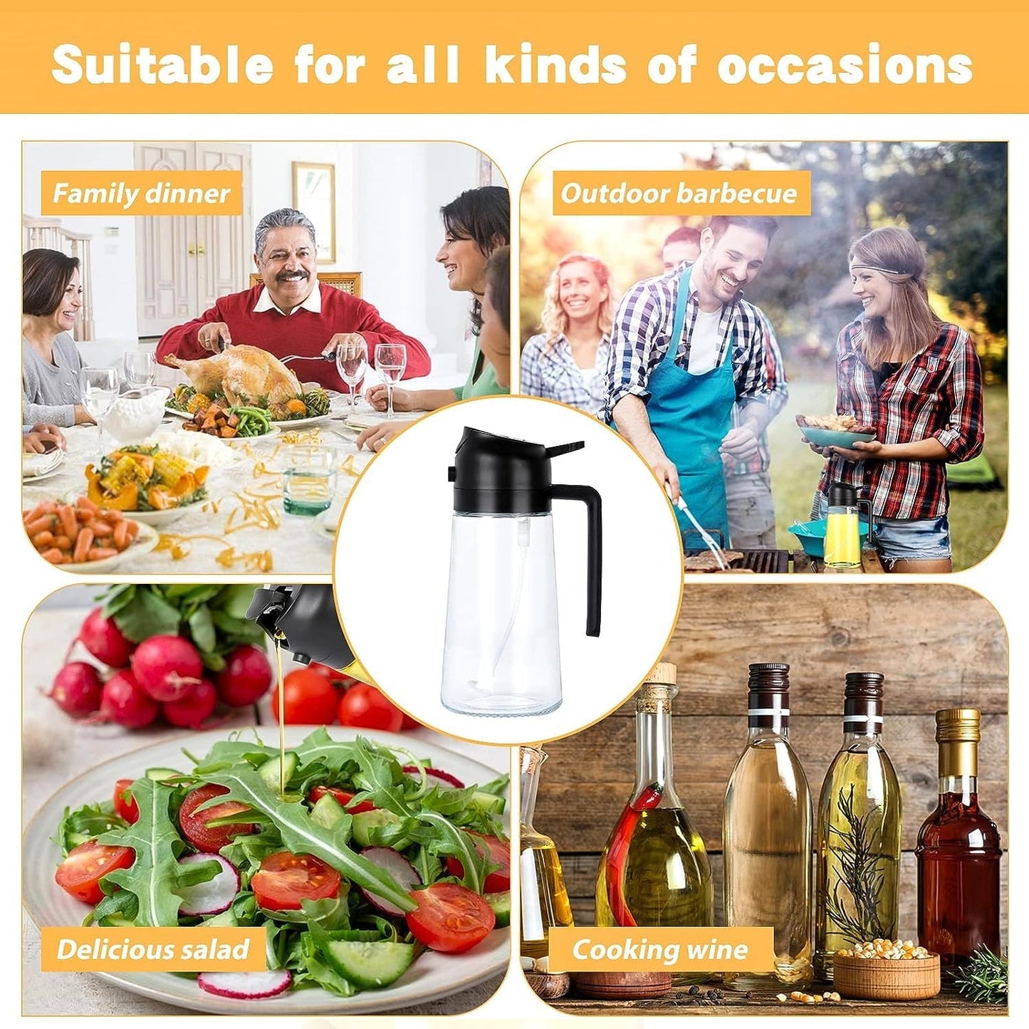 Kitchen oil container with controlled nozzle