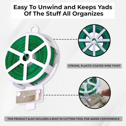 Roll of green twist tie wire for crafting and organizing