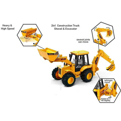 Side view of the durable JCB Style Backhoe Loader Toy Truck