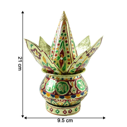 Decorative pooja kalash set arranged in festive pooja room