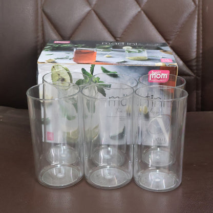 Detailed view of Supermom Martini plastic clear glass set showing clarity