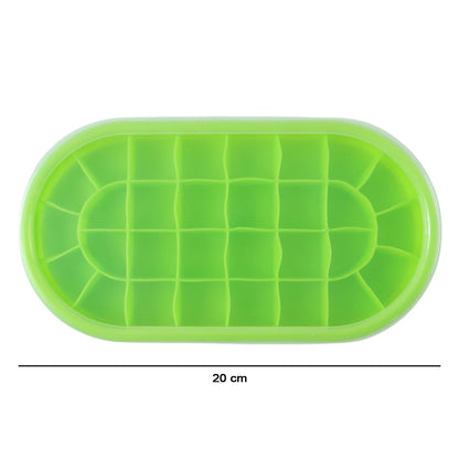 Green oval ice cube silicone tray for efficient freezing