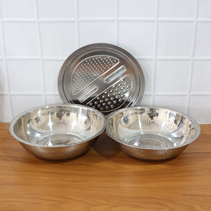 Perforated stainless steel strainer bowl for washing and draining
