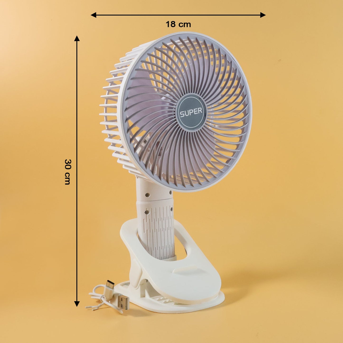 USB fan front view highlighting durable plastic construction