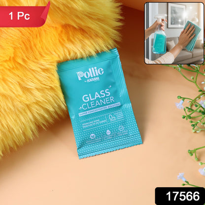 Pollic Kadam glass cleaner sachet being dissolved in water for cleaning solution