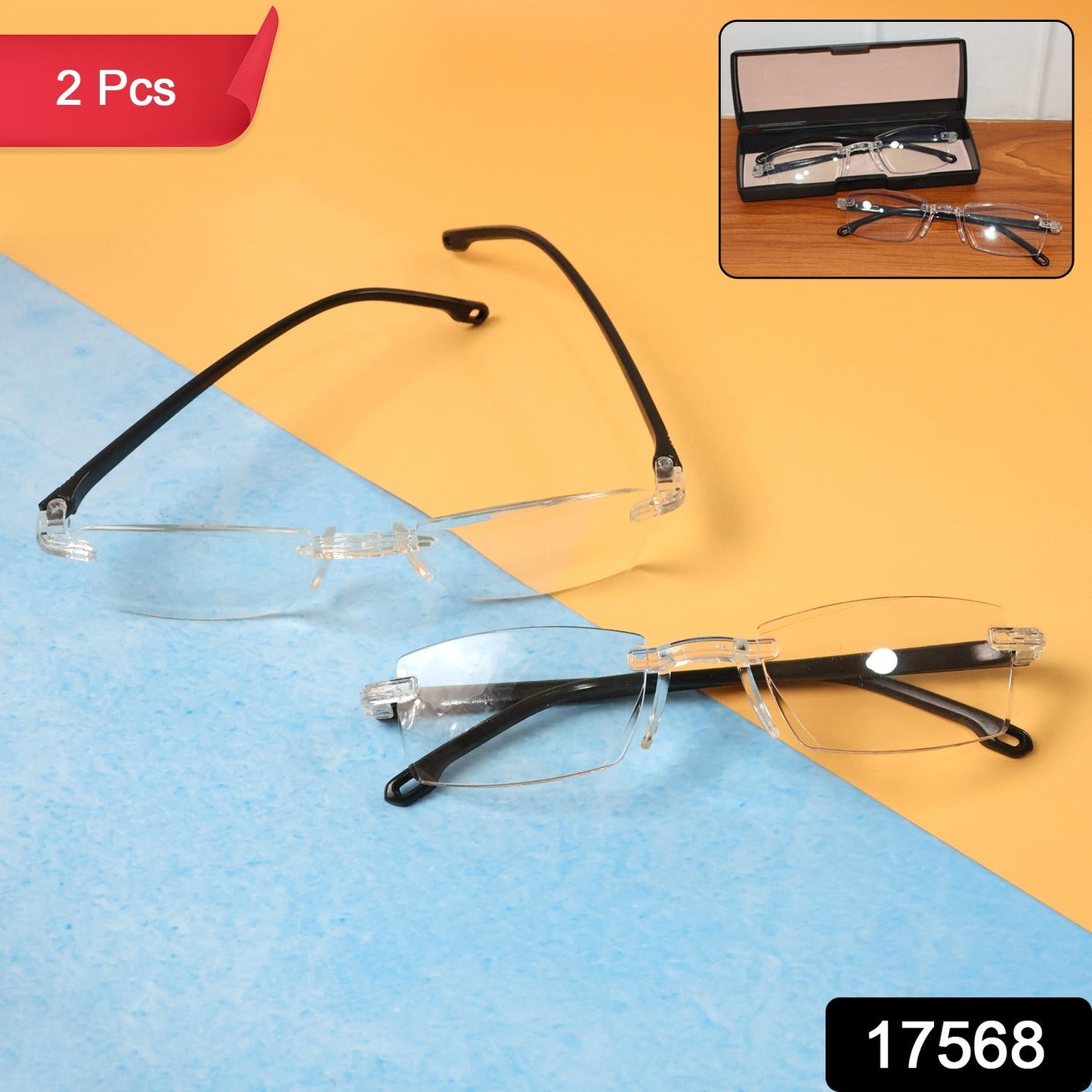 Pack of 2 rimless reading glasses with protective case for easy carrying