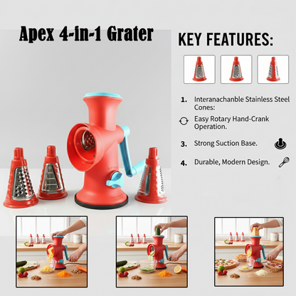 Apex 4 in 1 signature rotary grater with hand crank and safety design