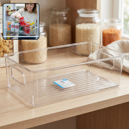 Open-top transparent fridge and pantry organizer bin