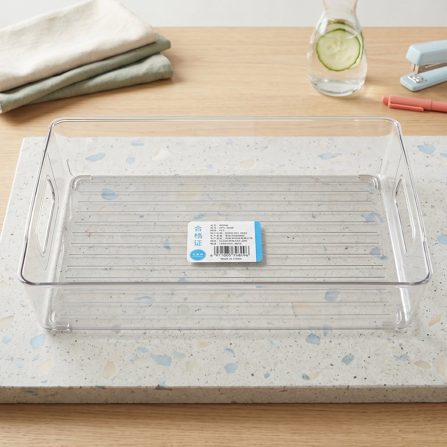 Handle detail of clear plastic storage box