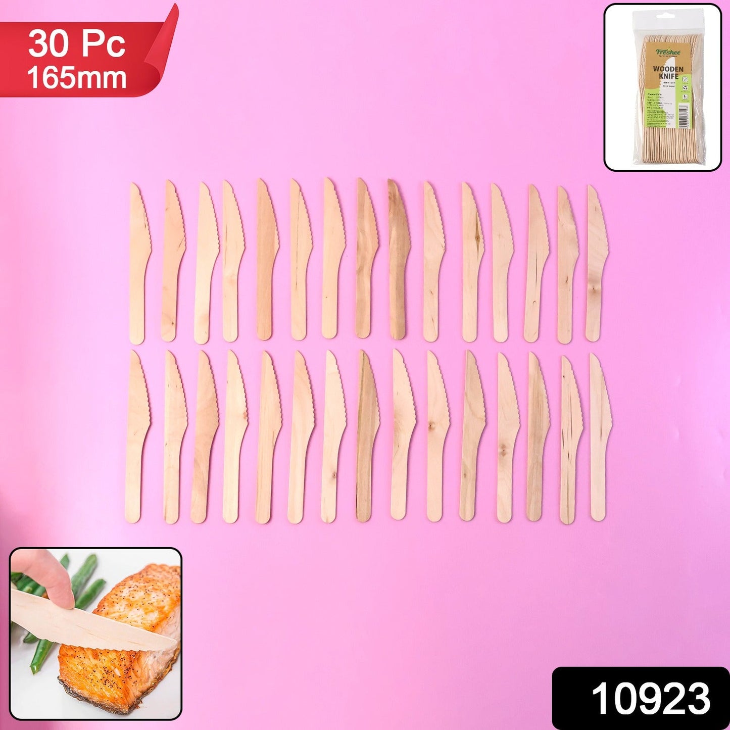 Set of disposable wooden knives in 30-piece pack ideal for parties and catering