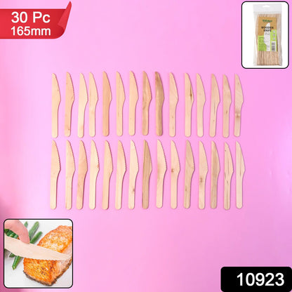 Set of disposable wooden knives in 30-piece pack ideal for parties and catering