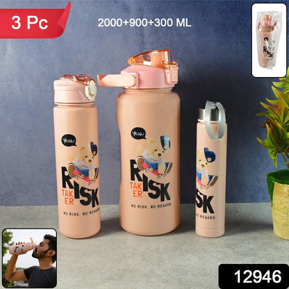 Close-up of cartoon printed water bottle with flip-top sipper for easy hydration