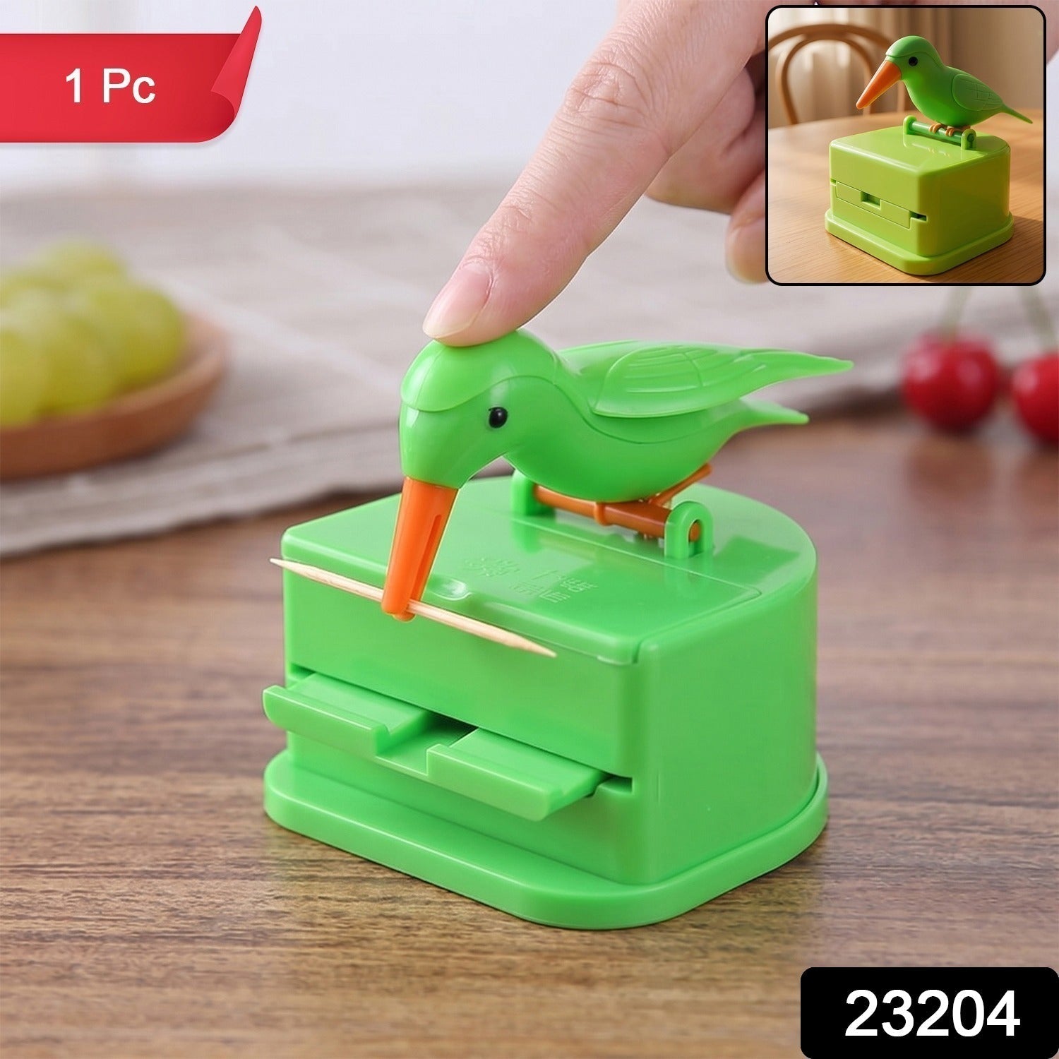 Stylish bird design toothpick holder with push mechanism