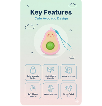 Close-up of the soft silicone bubble on avocado push pop toy