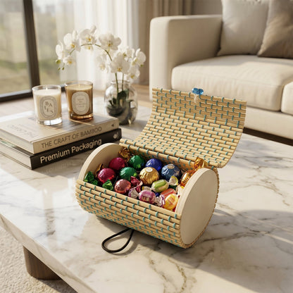 Mini bamboo gift box filled with candies and treats