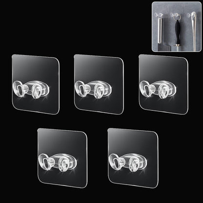 Set of five durable adhesive plastic wall hooks for home organization