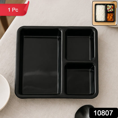 Rectangular 3-compartment meal serving tray for organized dining