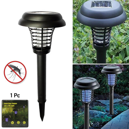 Solar mosquito trap light with UV LED killing flying insects outdoors