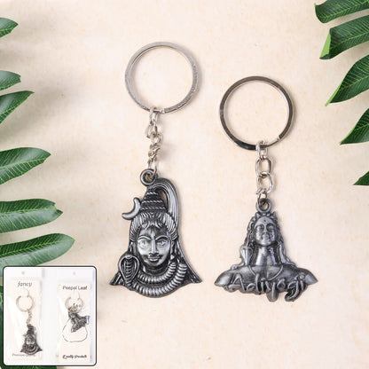 Two-piece Lord Shiva metal keychain set with antique finish
