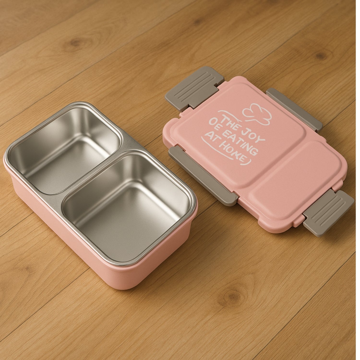 Two-compartment BPA-Free lunch box packed with various meals