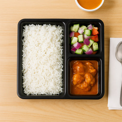 Black 3-compartment dining plate ideal for portion control