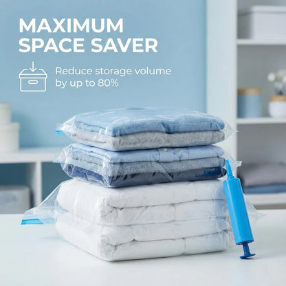 Lifestyle use of vacuum storage bags compressing clothes for travel