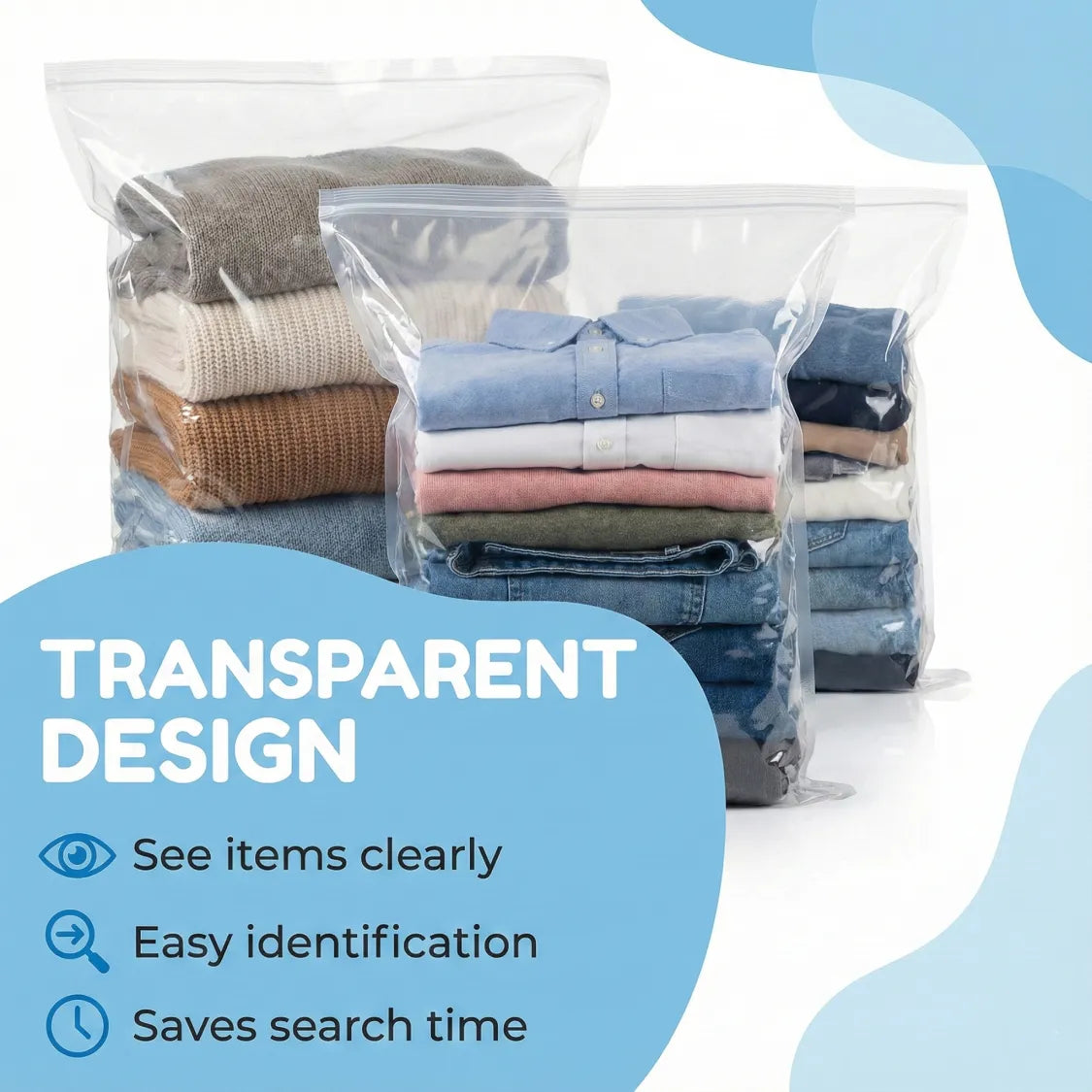 Scale comparison showing space-saving effect of the vacuum storage bags