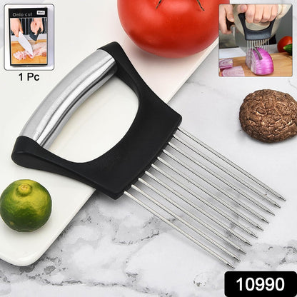 Onion cutter and vegetable slicer holder tool in use