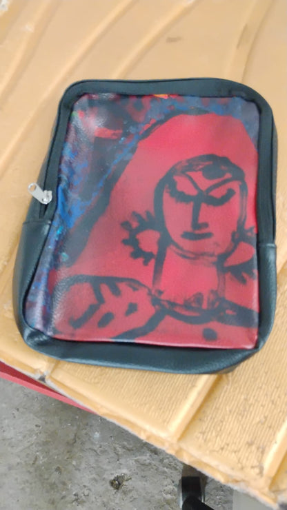 Side view of compact multipurpose zipper pouch with traditional design