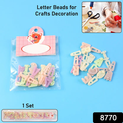 Close-up view of durable plastic alphabet letter beads for DIY projects.