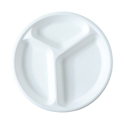 Stackable natural off-white compostable dinner plate with compartments