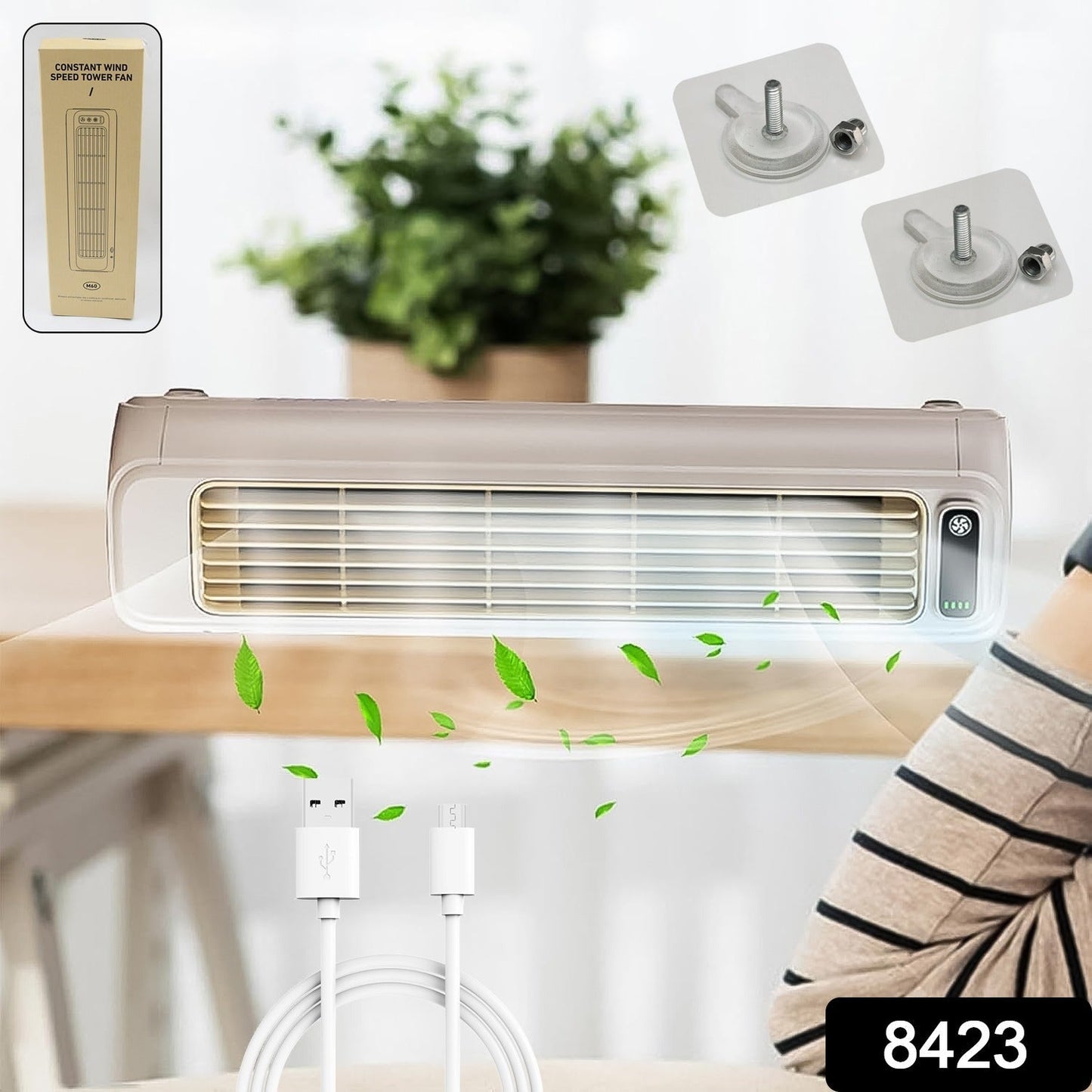 Close-up of portable air conditioning cooling fan’s front grille and control panel